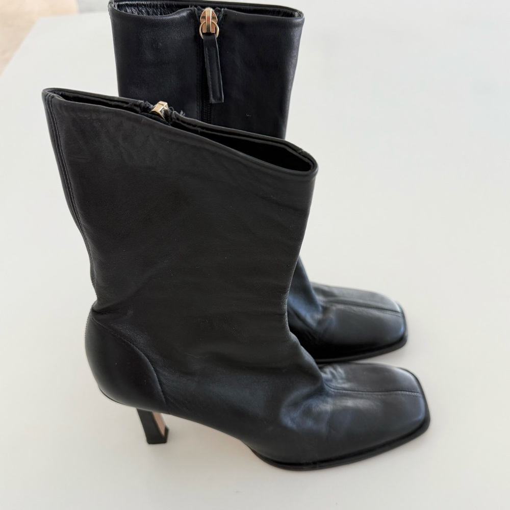 Zara Limited Edition Leather Heeled Square Toe Ankle Boots Size 39/9 - Picture 6 of 7